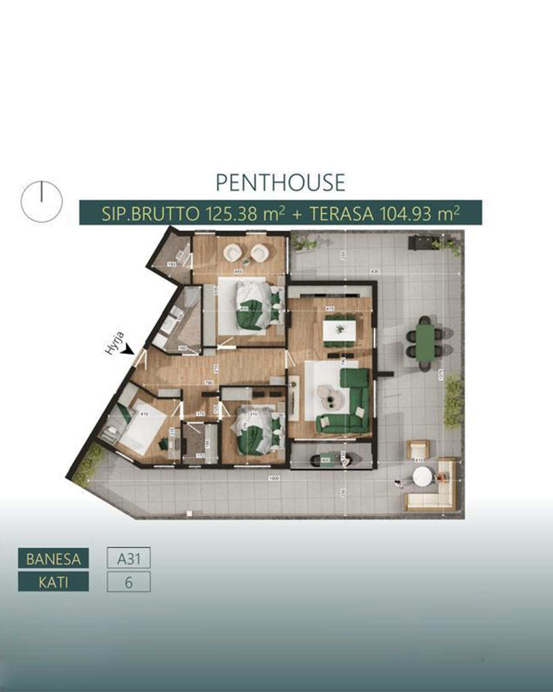 Penthouse në shitje 125.38m²+104.93m² tarracë te Mati 1