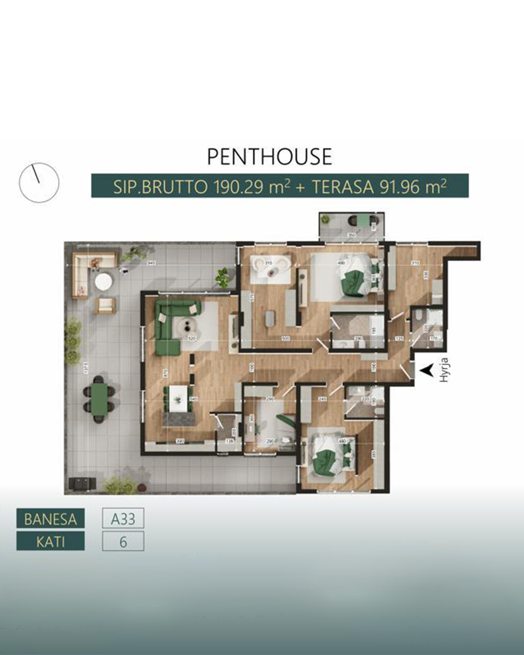 Penthouse në shitje 190.29m² +91.96m² tarracë te Mati 1